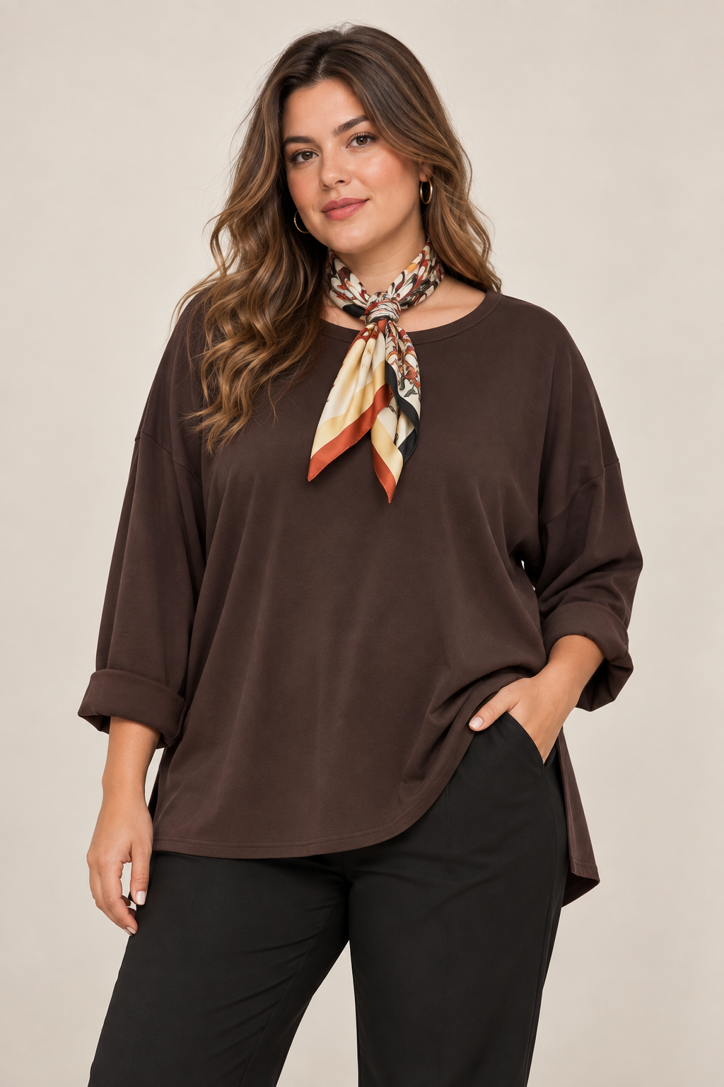 Brown scarf blouse