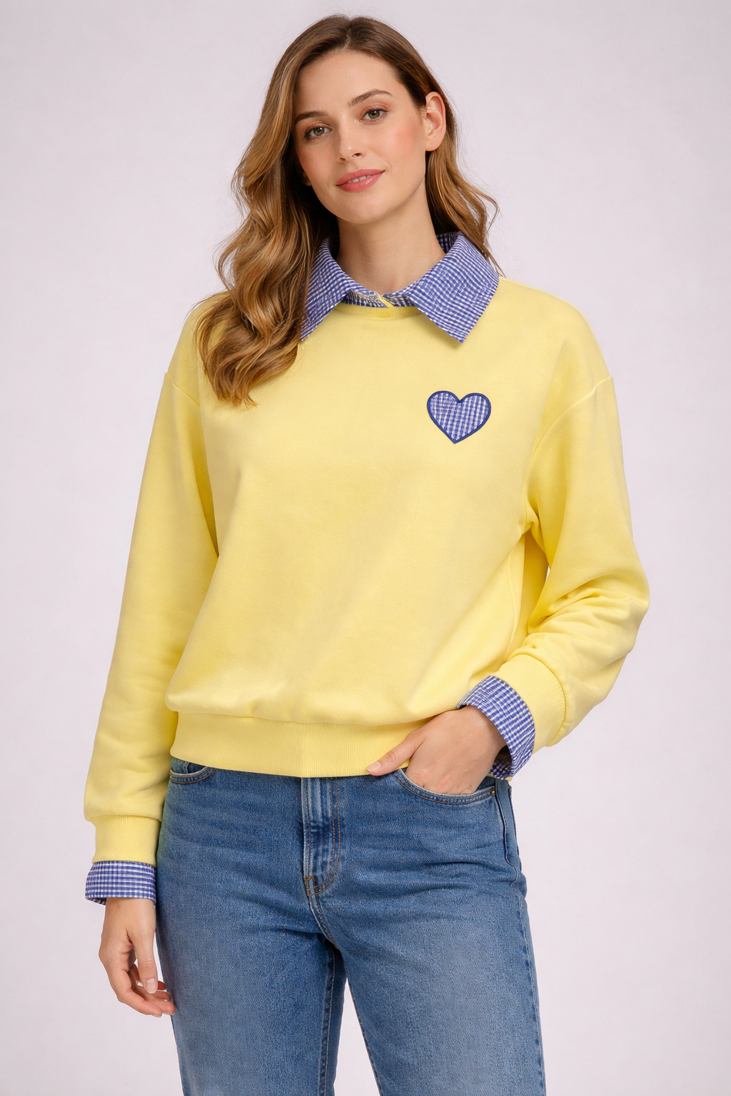 Φούτερ Λεπτό ελαστικό με ενσωματωμένο πουκάμισο κίτρινο