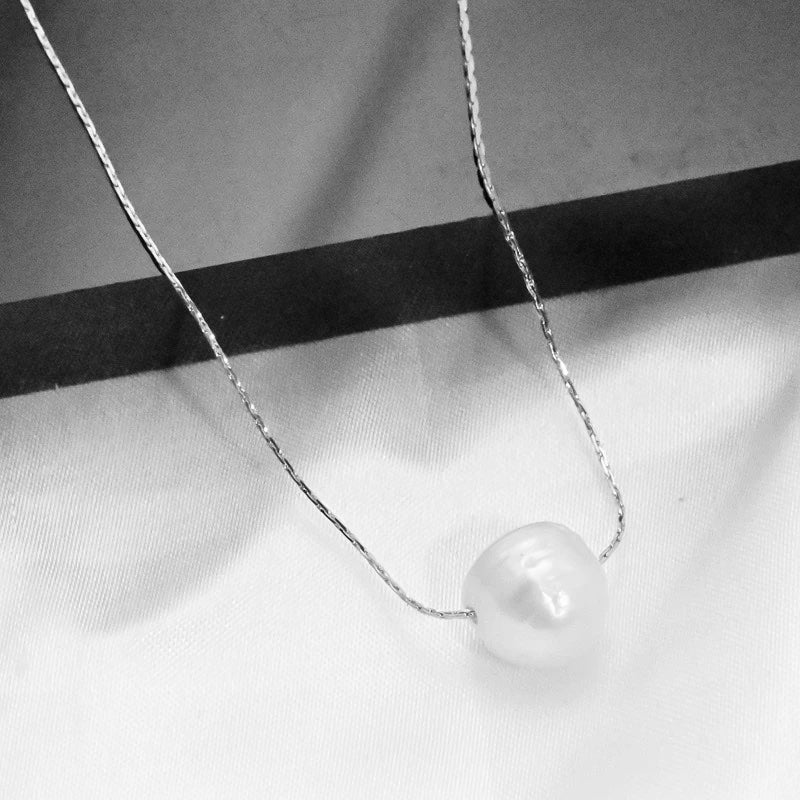 ατσάλινο κολιέ ασήμι μαργαριτάρι