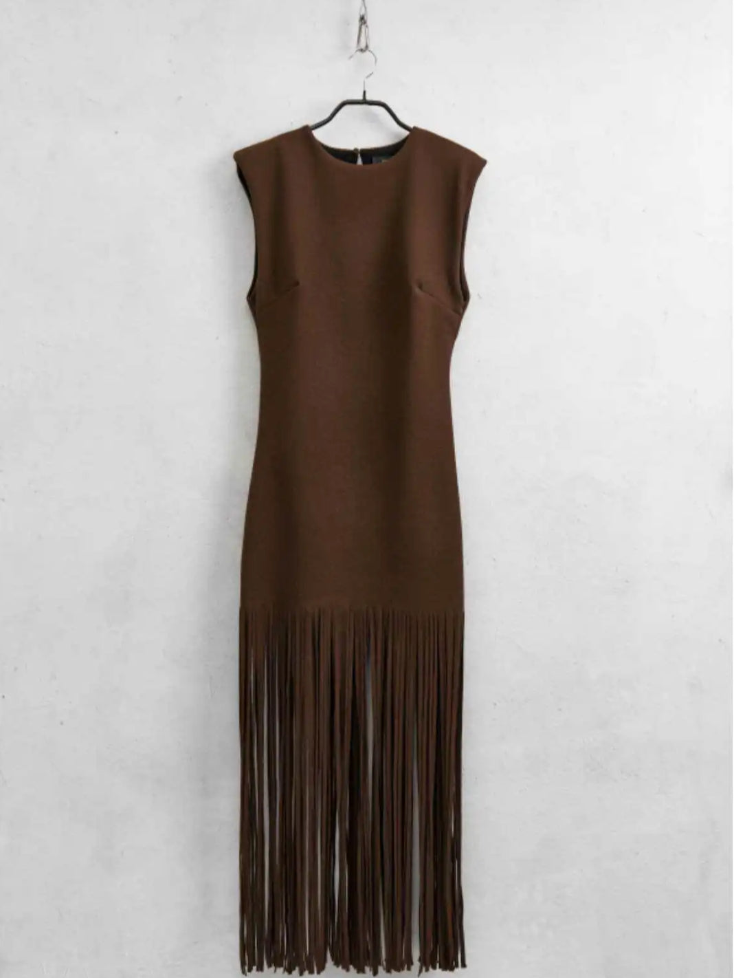 Φόρεμα maxi με κρόσια καφέ