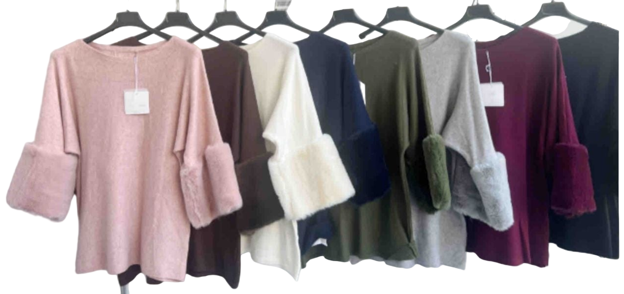 πλεκτό με γούνα στα μανίκια αποχρώσεις