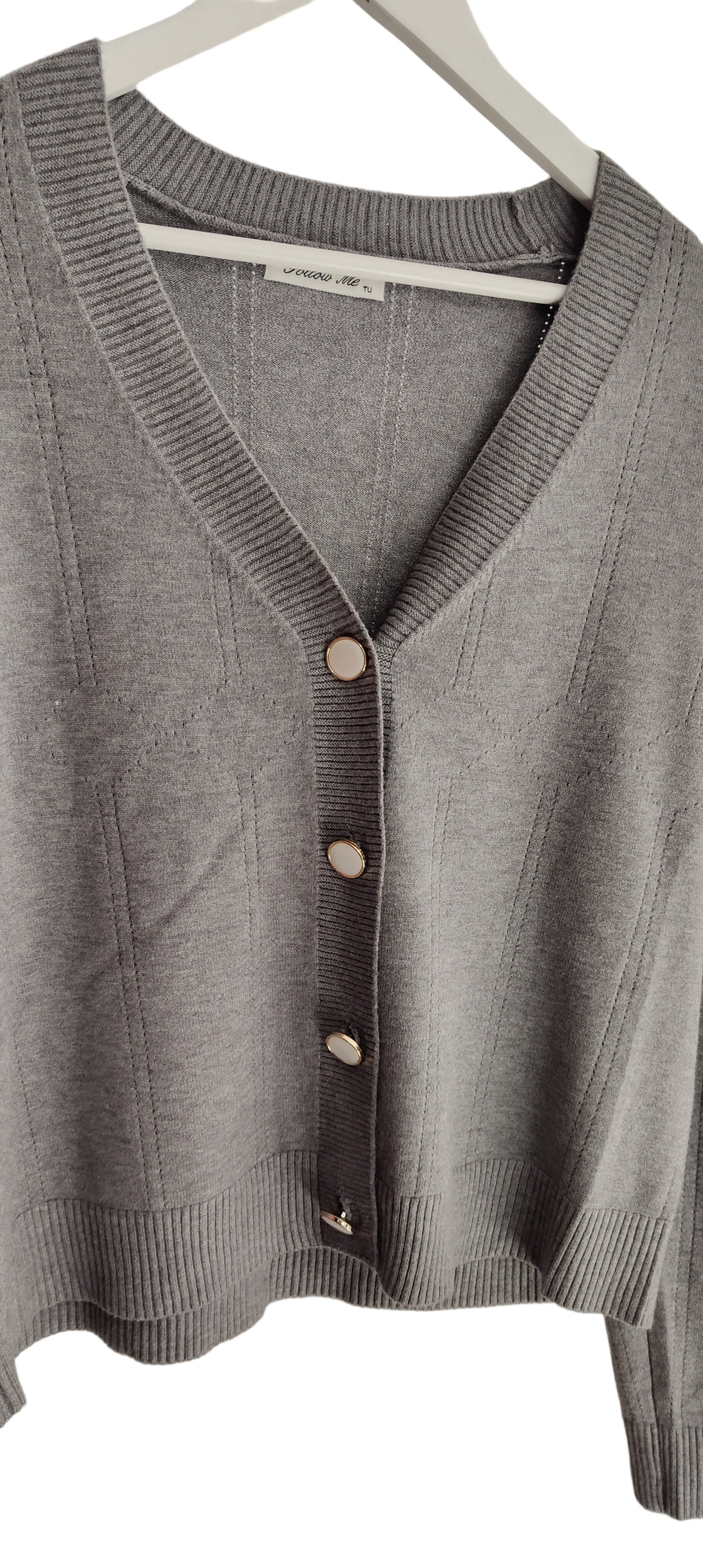 Ζακέτα πλεκτή με κουμπιά πέρλες γκρι