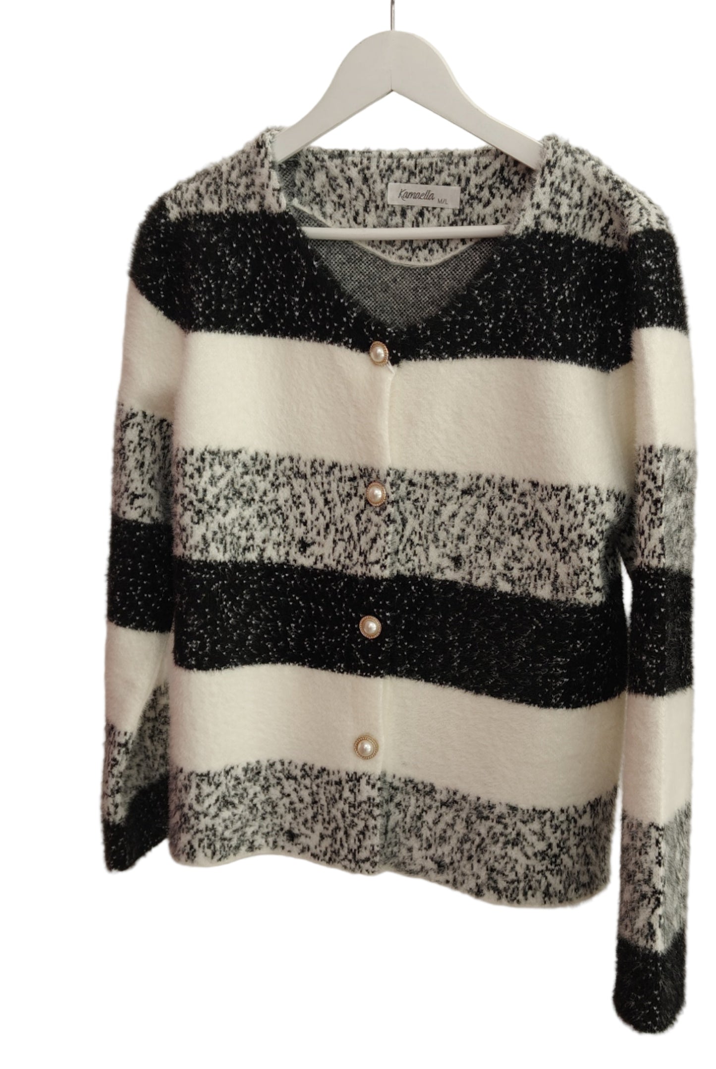 Ζακέτα ριγέ με πέρλες κουμπιά