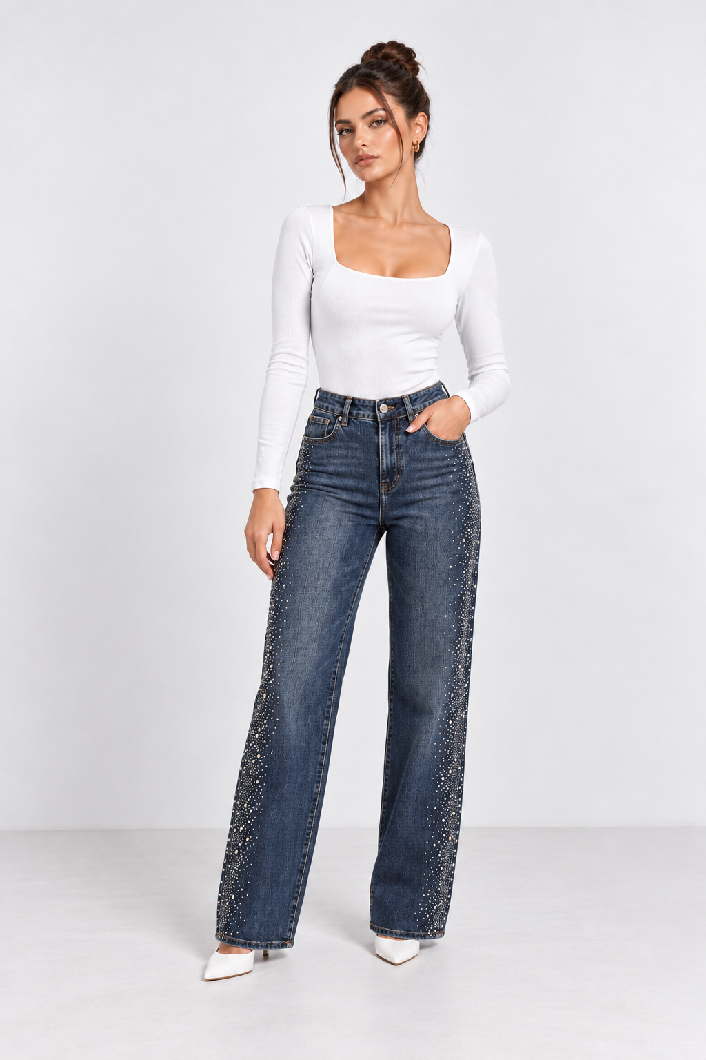 Jean Μπλε Παντελόνι με Strass
