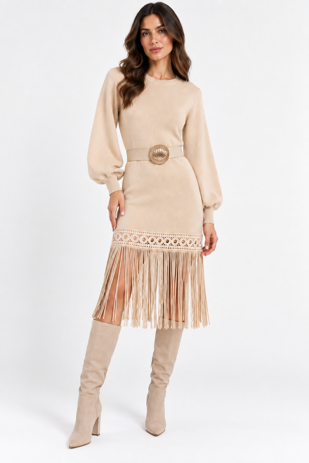 Beige forema me krosia elastiko plekto