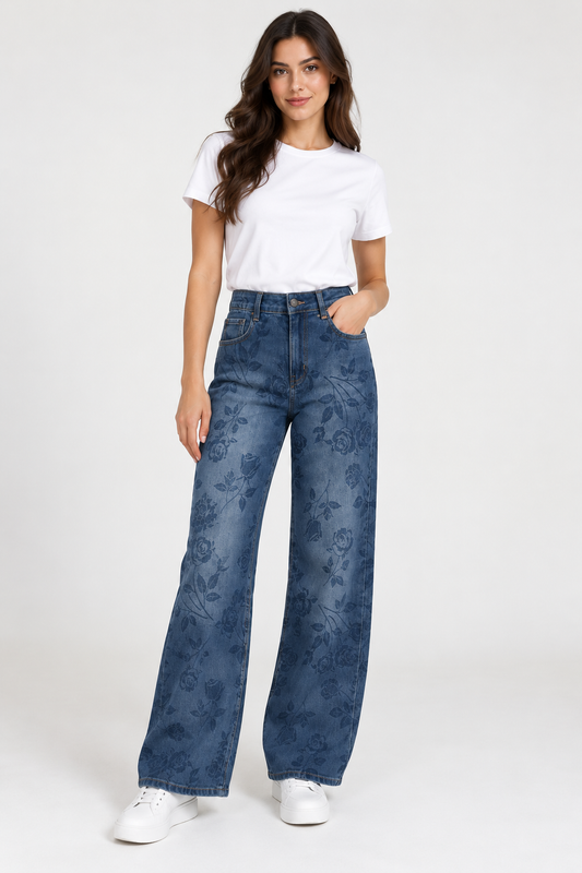 Flower jean wide leg 
