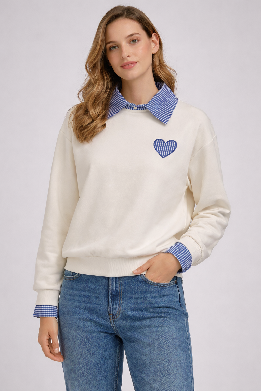 Φούτερ Λεπτό ελαστικό με ενσωματωμένο πουκάμισο λευκό 