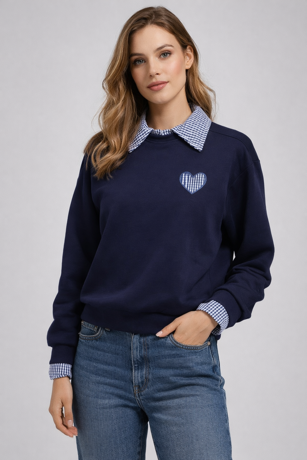 Φούτερ Λεπτό ελαστικό με ενσωματωμένο πουκάμισο μπλε σκούρο 