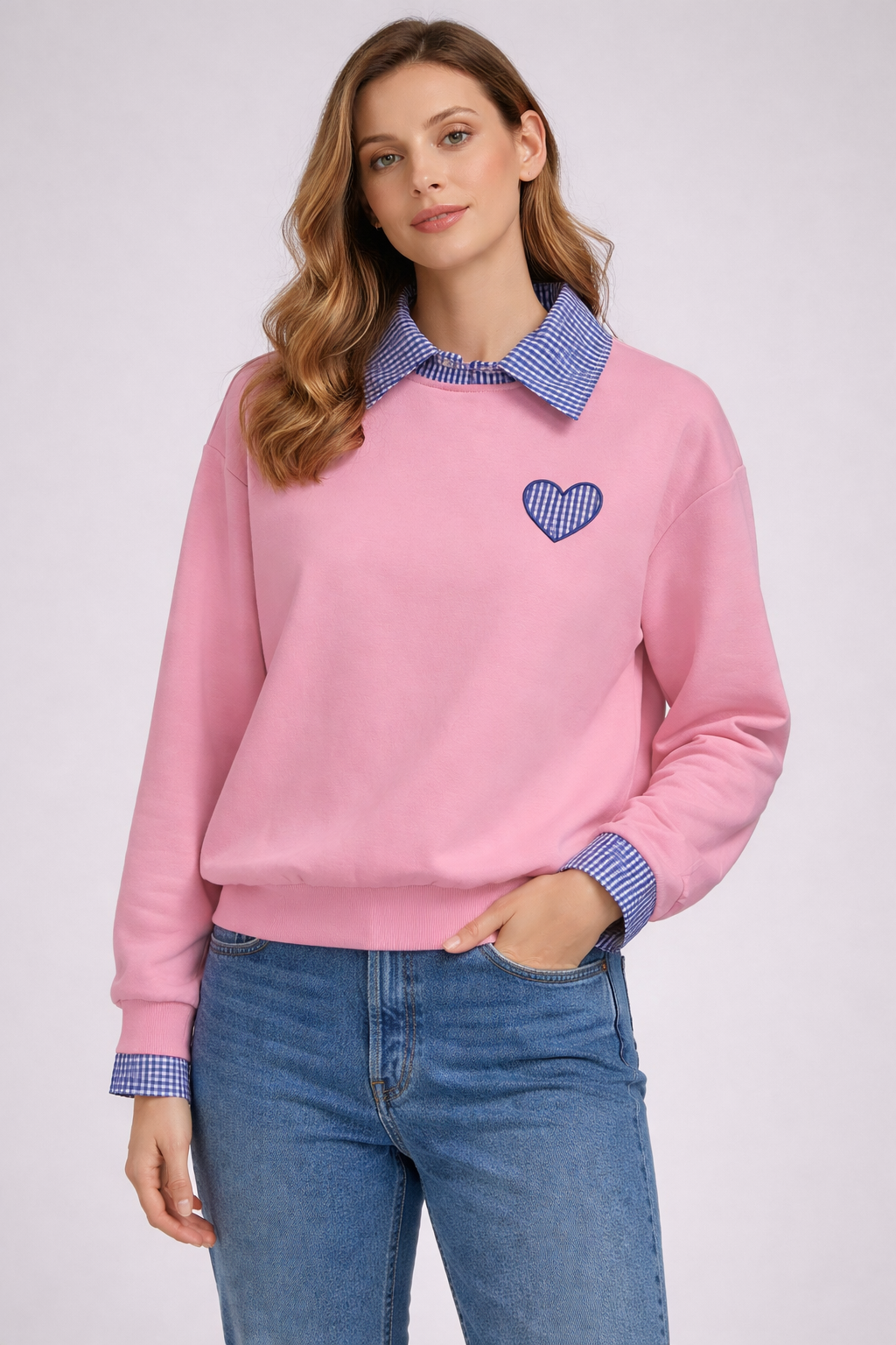 Φούτερ Λεπτό ελαστικό με ενσωματωμένο πουκάμισο ροζ