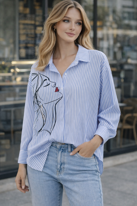 Ριγέ πουκάμισο βαμβακερό γαλάζιο 