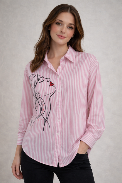 Ριγέ πουκάμισο βαμβακερό ροζ