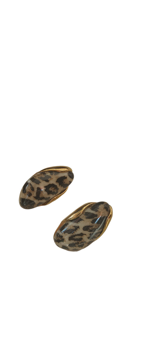 Ατσάλινα σκουλαρίκια  Leopard με χρυσές λεπτομέρειες