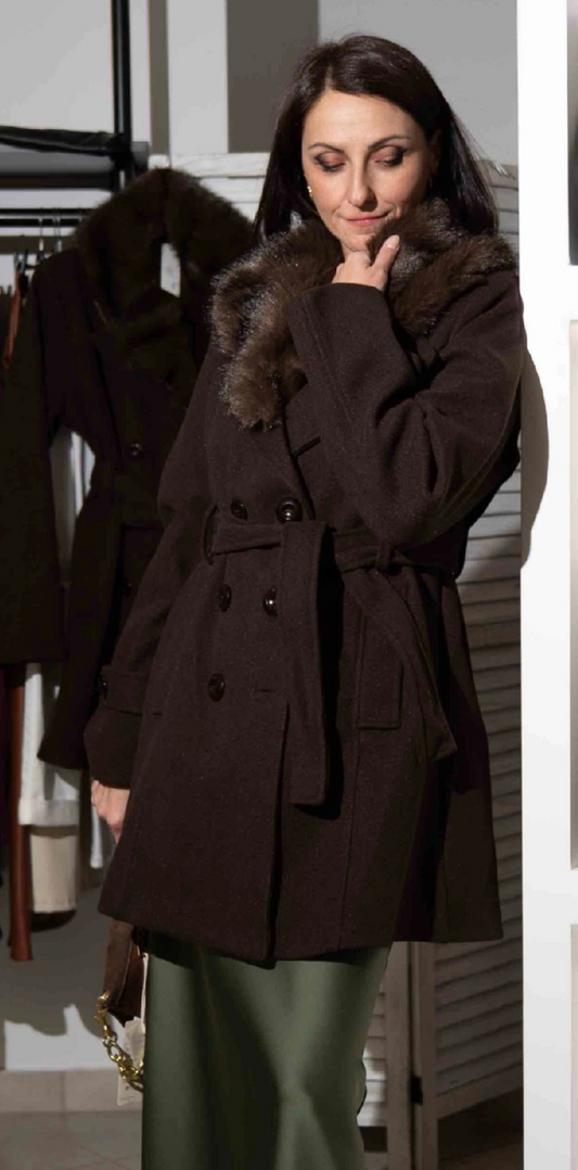 ημίπαλτο καφέ γούνα