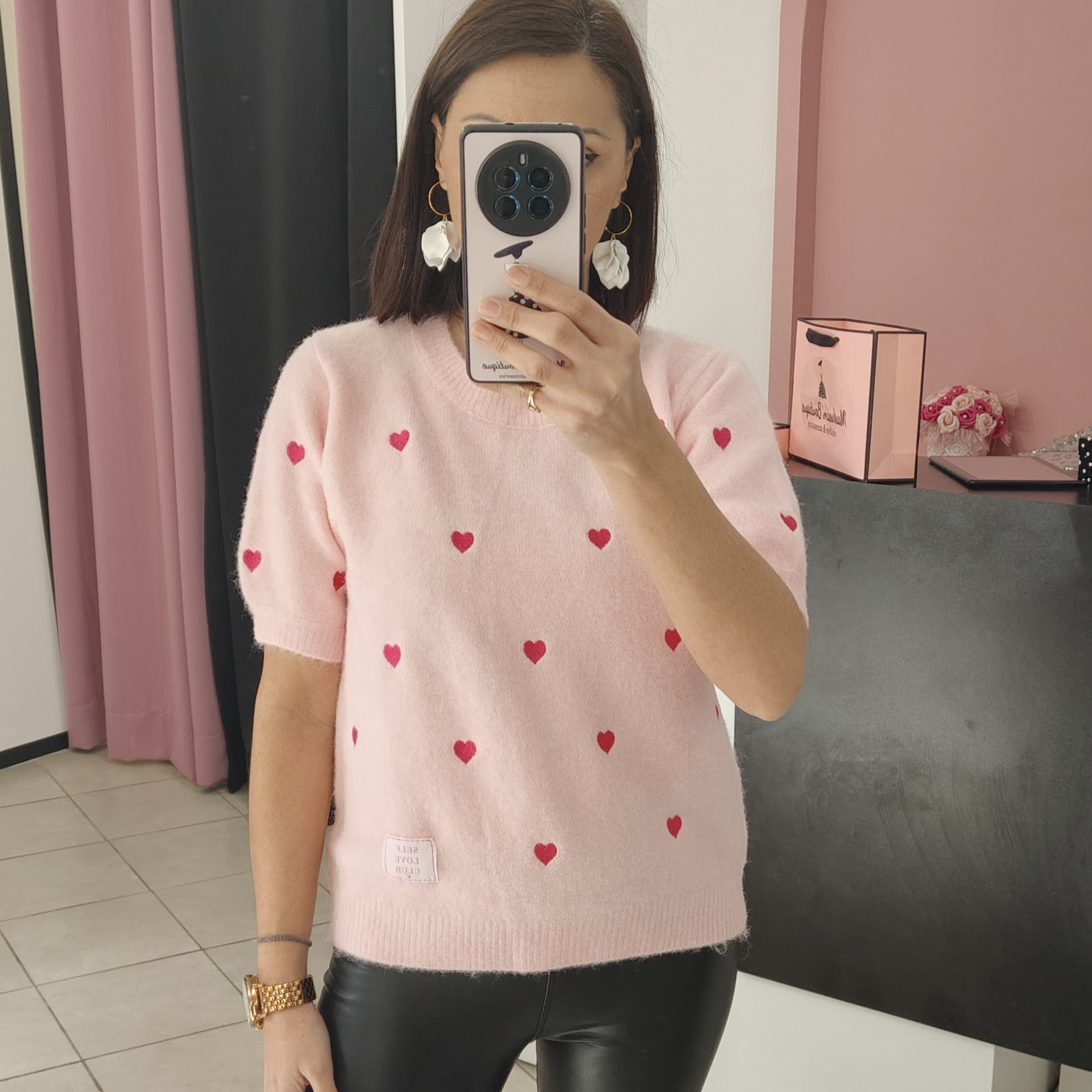 plekto kontomaniko poulover me kardies roz