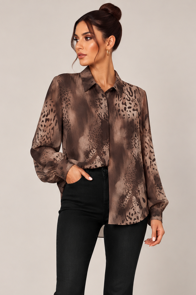 Μπλε Πουκάμισο με Leopard Print