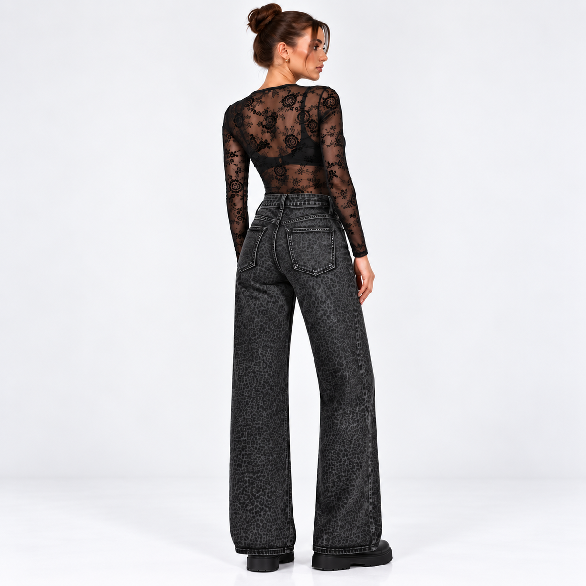 Γκρί Leopard Jean