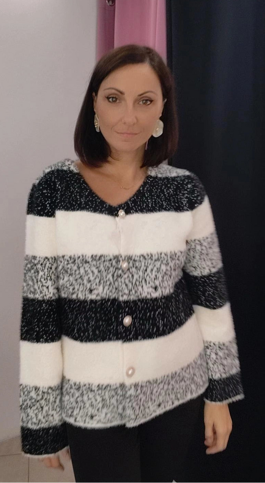 Ζακέτα ριγέ με πέρλες κουμπιά